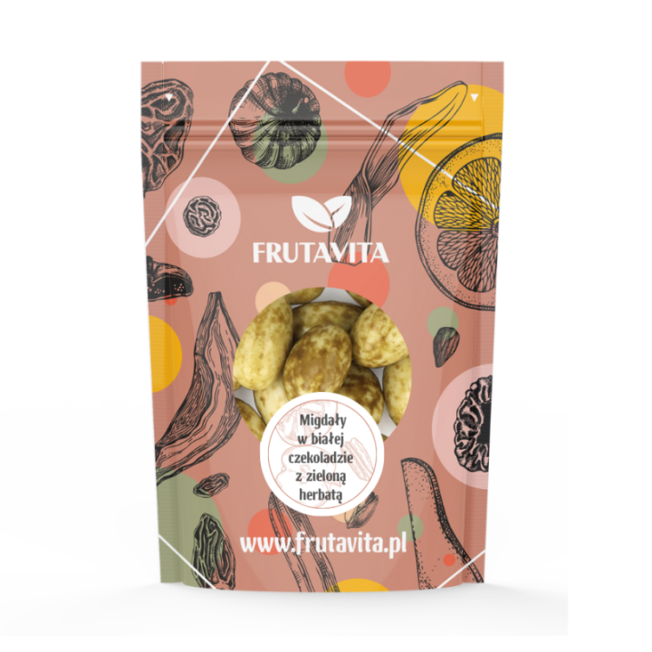 Migdały w białej czekoladzie z zieloną herbatą 250 g