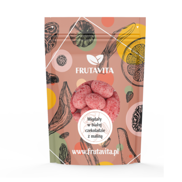 Migdały w białej czekoladzie z maliną 200 g